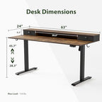 Agilestic 63 x 24 Inches Height Adjustable Electric Standing Desk with 2 Drawers, Stand Up Electric Desk Adjustable Height, Sit Stand Computer Gaming Table with Splice Board, Rustic Brown - color: Rustic Brown, size: 63 x 24 Inches with 2 drawers