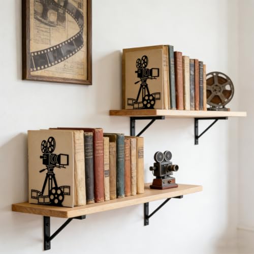 Peacoblue Metal Bookends for Shelves, Modern Decorative Heavy Duty Study Book Ends Stoppers for Office Desk Shelf, Room 5.3"x4.3"x7.9" Cast Iron Tall Bookends 1 Pair (Film Projector and Reel) - style: Film Projector and Reel