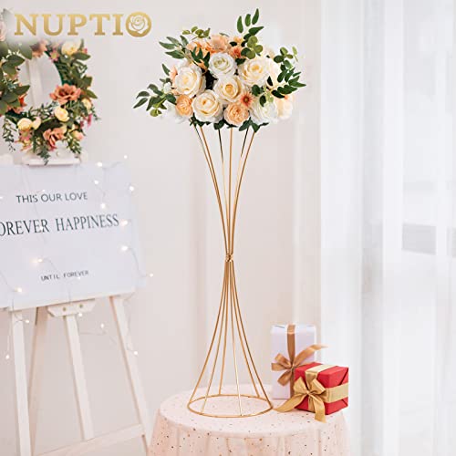 NUPTIO 2 Pcs Gold Vases for Centerpieces, 31.1in Tall Metal Trumpet Vase, Road Lead for Wedding Party Dinner Centerpiece, Flower Stand for Christmas Anniversary Birthday Home Decoration - size: 31.1 inch Tall