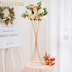 NUPTIO 2 Pcs Gold Vases for Centerpieces, 31.1in Tall Metal Trumpet Vase, Road Lead for Wedding Party Dinner Centerpiece, Flower Stand for Christmas Anniversary Birthday Home Decoration - size: 31.1 inch Tall