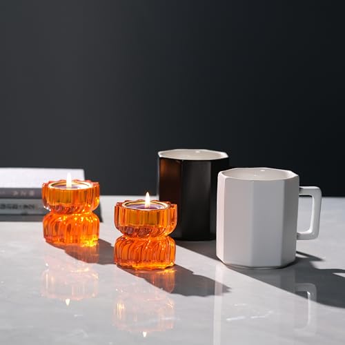 Twizzle Twist Tealight Holder, Decorative Tealight Candle Holder for Table Display, Unique Home Décor, Housewarming Gift, Spiral Sculpture Diwali Tea Light Stand Orange Resin Set of 2 - color: Orange