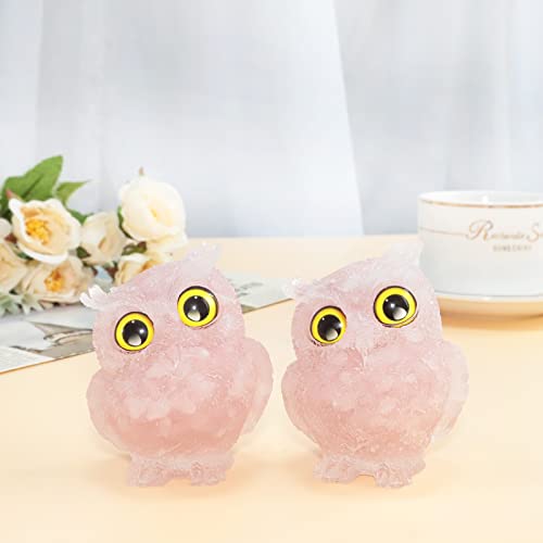 mookaitedecor Rose Quartz Owl Statue Sculpture Stone, Carved Animals Night Owl Figurine Crystal Ornament for Desktop Office Home Decor, 3 Inch - color: Pink, size: 3 inch