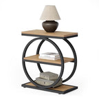 LITTLE TREE 3-Tier End Table, Side Table with Storage Shelves, Small Sofa Side Table for Living Room, Wooden Side End Table with Double Round Metal Legs, Slim Nightstand and Bedside Table, Oak - color: Oak