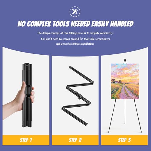 Thicken Display Artist Easel Stands - 63" Instant Tripod Collapsible Portable Floor Easels - Easy Folding Adjustable Art Poster Metal Stands for Display Show, Wedding, Painting - Black 6 Pack - style: 6pack
