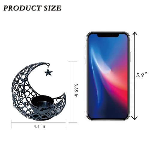 Moon Tea Light Candle Holder, Black Metal Decorative Candle Stand for Home Decor, Gift (2Pcs) - size: 2Pcs Black
