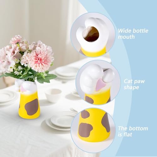 Cat Vase for Dry Flower Hydroponic Planter for Women, Teens, Girls，Kids，Cat Lover Theme Decor ，Ideal for Home, Office, Wedding, Party，Table Decoration (Yellow)