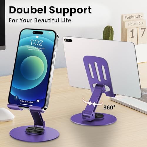 Universal Metal Cell Phone Stand, Multi-Angel Adjustable 360° Rotation Non-Slip Metal Phone Stand Compatible with iPhone 17 16 Pro Max and All Smartphones (Purple) - color: Purple