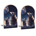 Wolf Howl Puppy Wolves Moon Book Ends Decorative Wood Bookends for Shelves Kids Room Desk Home Office Book Stoppers for Magazines,Books, DVDs, 1 Pair/2 Pieces(5x3.1 in)