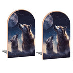 Wolf Howl Puppy Wolves Moon Book Ends Decorative Wood Bookends for Shelves Kids Room Desk Home Office Book Stoppers for Magazines,Books, DVDs, 1 Pair/2 Pieces(5x3.1 in)