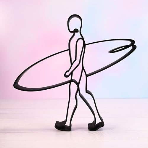 Surfing Sculpture â€“ Minimalist Decorative Accent for Surf Enthusiasts & Modern Home Decor | Collectible Design (Surfer Walking Matte Black) - color: Surfer Walking Matte Black
