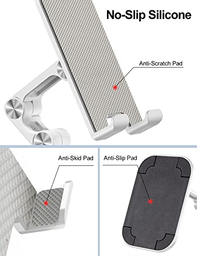 OCYCLONE Phone Stand, Adjustable Height and Angle Foldable Cell Phone Stand Holder for Desk, Taller iPhone Stand Compatible with 4.7"-13" Smartphones iPad Tablet, White - color: White