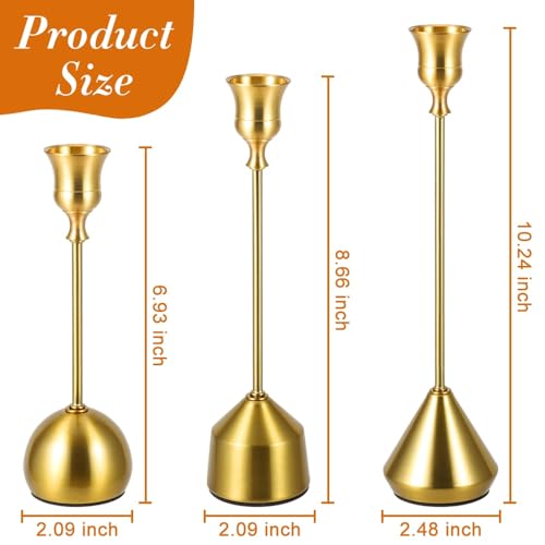 Elegant Vintage Brass Gold Candlestick Holders, Set of 3 Taper Candle Holders with Weighted Base for Wedding, Dining Table, Holiday Decor - color: Brass Gold