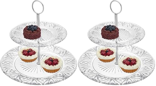 Godinger 2-Tier Platter Tray Server, Serving Stand, Cake Stand for Desserts, Appetizers & Snacks, Dublin Crystal Collection (Pack of 2) - size: 10.8" (Pack of 2)