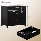 Fluted Nightstand, 23.7'' Wide Night Stand with 3 Drawers, Mid-Century Modern Bedside Table with Handles, Wood End Table for Bedroom, Black - color: Black