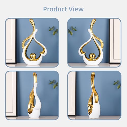 Gold Statue Decor for Living Room, Abstract Sculptures Home Decor, Modern Table Ceramic Decor, Heart Shape Table Centerpieces for Dining Room, White and Gold Decoration for Shelves - color: White and Gold 3