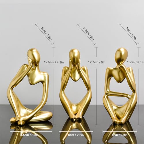 Thinker Statues Home Decor, Set of 3 Pcs Golden Resin Trendy Abstract Art Sculpture Collectible Figurines Home Office Bookshelf Bedrooms Living Room Coffee Shops Desktop Decoration Aesthetic Ornaments - color: Gold