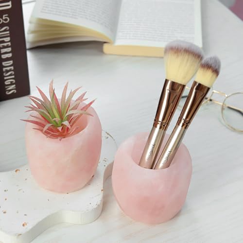 rockcloud Natural Raw Rose Quartz Taper Tea Light Candle Holder Air Plant Holder Healing Stone Home Decoration Figurine - color: Pink