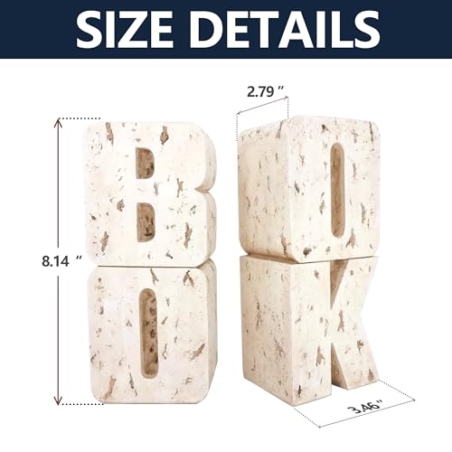 Book Ends Decorative, Book Design, Modern Bookends for Shelves, Non-Skid Heavy Duty Resin Book Stopper for Books, Resin, 1Pair