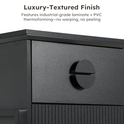 LGHM 70'' Fluted TV Stand with Power Outlets, Stylish Modern Entertainment Center with Drawers for TVs Up to 80”, 38'' Tall TV Stand, Media Console for Living Room, Metal Legs Design, Black - size: 38''H TV Stand