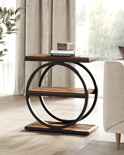 LITTLE TREE End Table, 3-Tier Side Table, Slim Sofa Side Table for Living Room, Tall Bedside Table Nightstand for Bedroom, Rustic Brown and Black - color: Rustic Brown