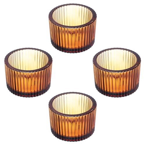 PATIKIL 4 Pcs Tealight Candle Holder, Tea Lights Candle Holder Glass Votive Candle Holders Glass Candle Holders for Table Centerpiece Decor Wedding Dinner Party, Brown - color: Brown