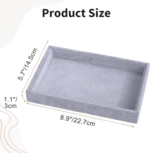 Mornajina 9" x 5.7" Velvet Jewelry Tray Jewelry Display Tray, Stackable Empty Plate Trays for Earrings Necklaces Bracelet Rings Display Showcase - Grey - color: Grey, size: Flat Tray 9"x5.7"