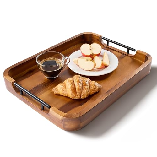TIDITA Ottoman Tray for Living Room – 17"x13" Rectangle Serving Tray with Handles – Wooden Tray for Coffee Table, Living Room, Breakfast in Bed – Decorative Trays for Ottoman or Couch (Acacia Wood) - color: Acacia Color, size: 17" x 13" x 2"