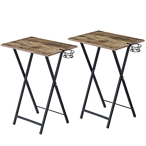 VECELO Folding TV Tray for Eating Set of 2, Portable Dinner/Snack Table with Cup Holder for Couch, Living Room and Small Space, Grey & Black - color: Grey & Black, size: 2 Pack