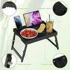 Artmeer Bed Tray Table with Folding Legs, Bamboo Breakfast Food Tray with Media Slot, Use As Platter, Laptop Desk, Snack, TV Tray Kitchen Serving Tray (Black Large Adjustable Legs) - color: Black, size: Large Adjustable