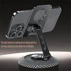 Adjustable Cell Phone Stand,360 Rotating Foldable Desktop Cellphone Stand with Anti-Slip Base Portable Phone Holder for iPhone 17 16 15 14 13 Pro Max, All Smart Phones, iPad - color: Carbon fiber color