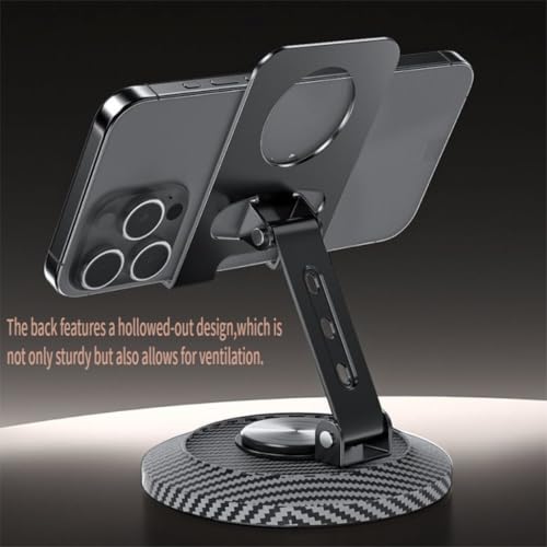 Adjustable Cell Phone Stand,360 Rotating Foldable Desktop Cellphone Stand with Anti-Slip Base Portable Phone Holder for iPhone 17 16 15 14 13 Pro Max, All Smart Phones, iPad - color: Carbon fiber color