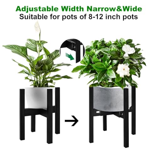 Rnined Adjustable Plant Stand Indoor,Bamboo Mid Century Modern Plants Stands, Stable Plant Holder,Fit 8 9 10 11 12 inch Pots (Pot & Plant Not Included)(Black) - color: Black