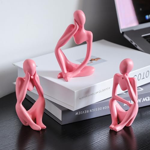 BrownLove 3pcs Pink Human Body Abstract Art Decoration, Modern Art Resin Statue Room Office Shelf Bookcase Decoration - color: Pink