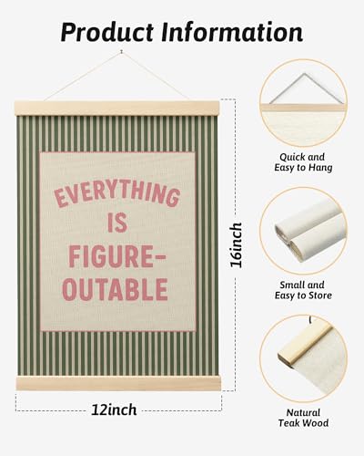 FGFK Everything Is Figureoutable Positive Affirmations Wall Art Poster Hanger Frame, Retro Pink and Green Inspirational Canvas Prints Framed Wall Decor for Office Classroom Home Bedroom, 12x16 Inch - color: Retro Pink and Green