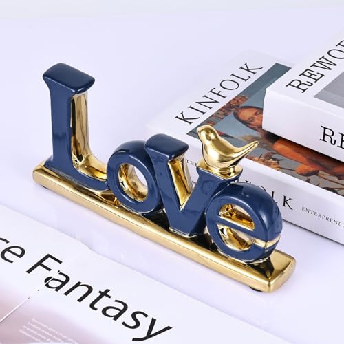 Love Sign Decoration,Blue and Gold Love Signs for Home Decor Statue,Modern Bird Sculpture Personalized Love Decor,Gold Style Figurine Decorative Ornaments for Living Room,Bedroom,Desktop,Cabinets - color: Blue, style: Love