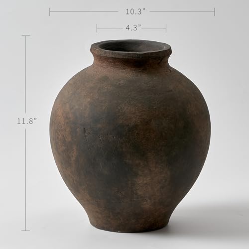 LB2 Brown Ceramic Large Vase, 11.8" Tall Zen Style vase, Terra Cotta Pitcher, Distressed Farmhouse Decor, Pottery Decorative Flower for Home Decor (C - Brown 11") - color: C - Brown 11.8"