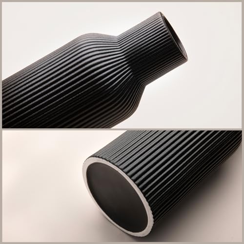 Glossy Black Ceramic Vases Set of 3 - Modern Ribbed Vases for Fresh Flowers & Pampas Grass - Minimalist Decorative Centerpieces for Coffee Table, Mantle, Entryway & Office - color: Black