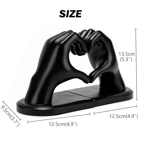 Steviieden Decorative Bookends, Solid Hearthands Sculpture Book Stopper Decor Book Holder for Shelf Home Office Bedroom Living Room (Black) - color: Black