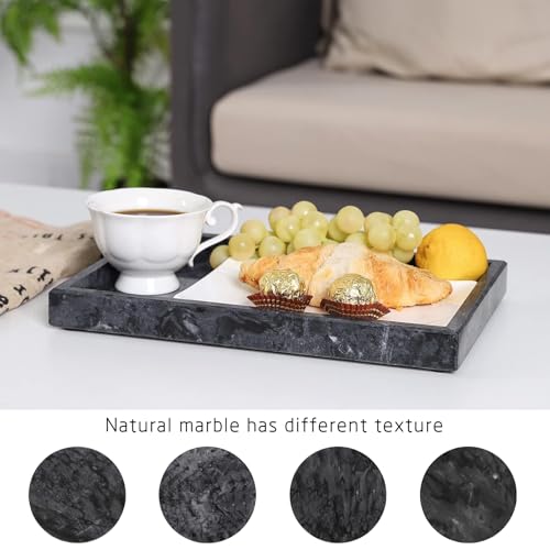 Marble Bathroom Vanity Tray, Natural Luxury Vanity Home Kitchen Bathroom Table Tray, Stone Decorative Countertop Dresser Trays for Key Coffee Perfume Jewelry Makeup (Black, 12"x 8" x1.2") - color: Black, size: 12" x 8" x 1.2"