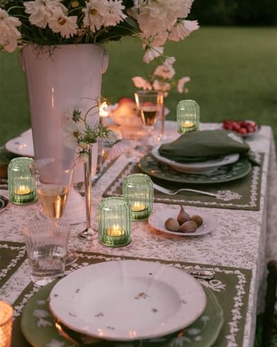 Vixdonos Glass Hurricane Tealight Candle Holder with Metal Candle Stand,Set of 3 Modern Windproof Votive Candle Holders for Wedding Party Table Centerpiece Outdoor,Green - color: Green