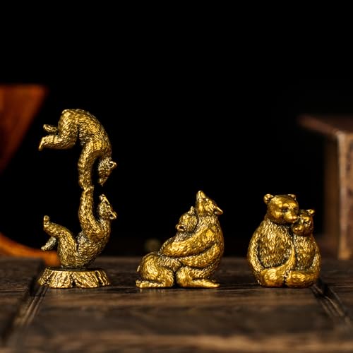 CHOVY Vintage Brass Bear Figurines Set - 3 Romantic Poses in Solid Brass, Collectible Couple Sculptures, Handmade Desk Art for Home Office & Unique Gift for Bear Lovers - Hug - color: Couple Bears Hug