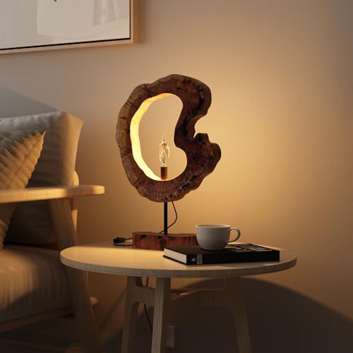 LAPTAIN Wood Table Lamp, Irregular Jujube Tree Wooden Bedside Lamp, Creative Home Decor Table Lamp, Bedside Night Light for Bedroom, Living Room, E12, ON-Off Button,Wood Base - size: Large