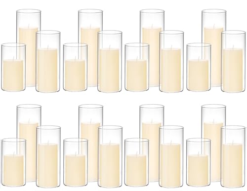Set of 24 White Pillar Candles with Clear Glass Hurricane Holders- Elegant Cylinder Candle Vases for Weddings, Parties, Centerpieces, Home & Office Decor (Lvory White, 24 Set) - color: Lvory White, size: 24 SET