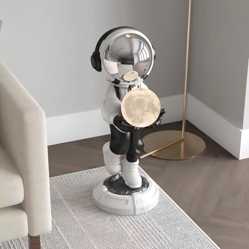 Astronaut Statue, Spaceman Sculpture, Home Decor Sculpture, Cool Metal mask Decoration, Large Spaceman Figurine Decoration - color: White and Black