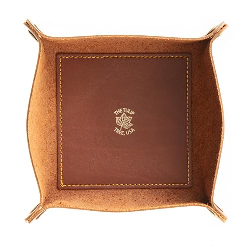 USA Handmade Premium Leather Valet Tray, Folds Flat! Dice Rolling Basket and Organizer with Brass Snaps (Chestnut Gold, Medium) - color: Chestnut Gold, size: 5" x 5" x 2"