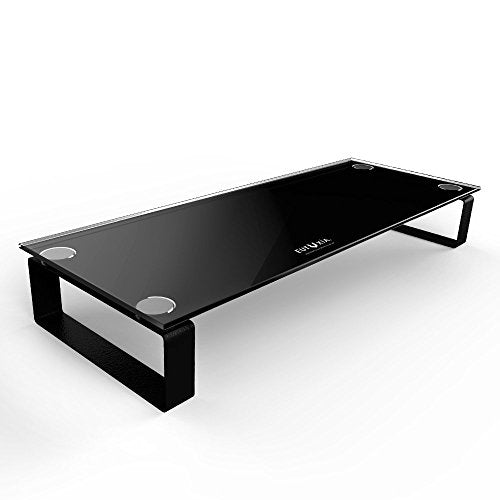 Type-S Black Tempered Glass Monitor Stand, TV, Laptop, Computer, All-In-One Desktop, Printer Riser [21.75 x 8.25 x 3.25 Inches]