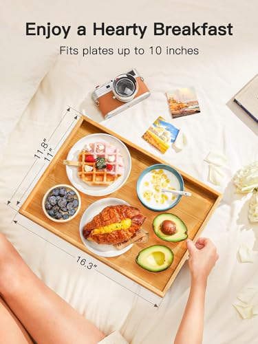 Bamboo Bed Tray Table with Foldable Legs, Breakfast Tray for Sofa, Bed, Eating, Working, Used As Laptop Desk Snack Tray by Pipishell - color: Yellow, size: 16.3" x 11.8" x 6"