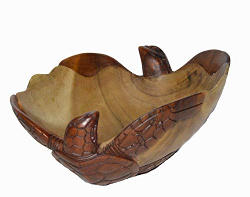 WorldBazzar Huge Hand Carved Two Tone Mahogany Wood Nautical TwoTurtles on Bowl
