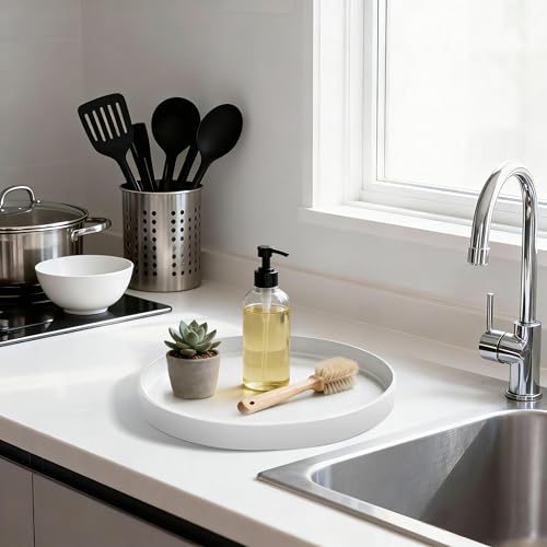 1 Pack 9" Bathroom and Vanity Tray, ABS Bathroom Counter Organizer, Coffee Table Decor for Perfume, Candles, Keys &More. Kitchen Countertop Organizer, Decorative Tray Soap Holder, White - color: White, size: 9"