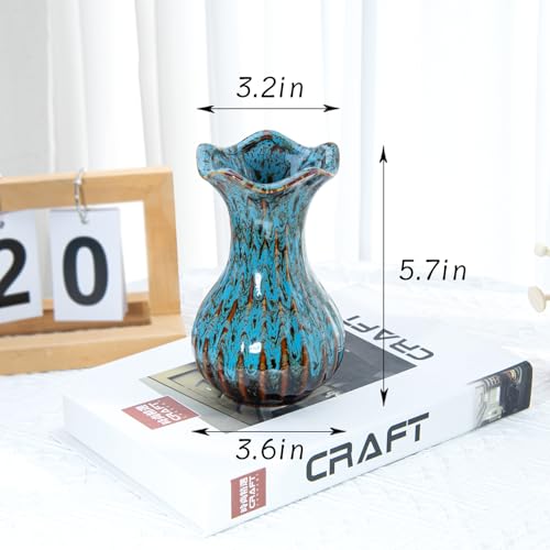 Ceramic Vase, Modern Small Vases for Home Decor, Elegant Flower Vase Centerpiece for Tables, Office Desk, Room Decor, Fit for Housewarming, Wedding, Birthday (Blue) - color: Blue